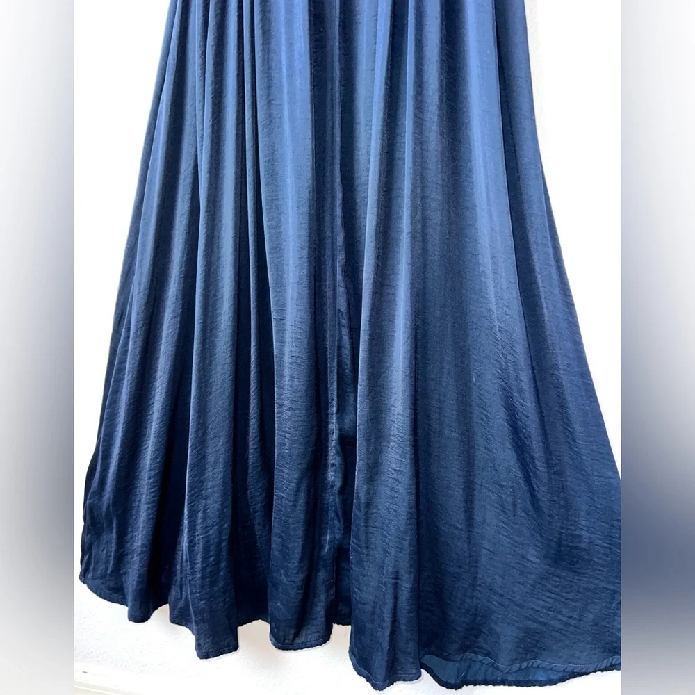Abercrombie & Fitch Maxi Navy Satin Dress S Navy Spaghetti Strap Sun Dress